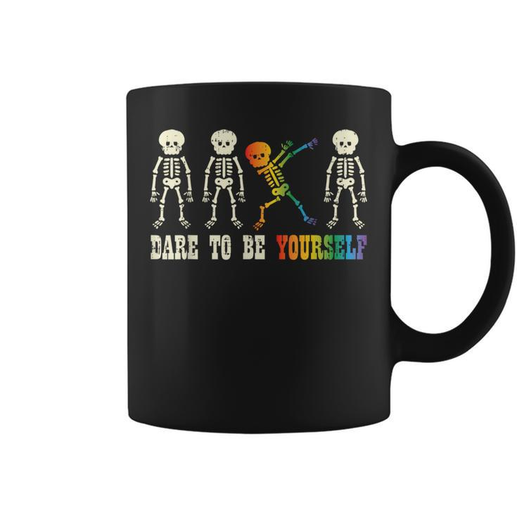 Gay Skeleton Dare Be Yourself Rainbow Pride Flag Lgbtq Men Coffee Mug