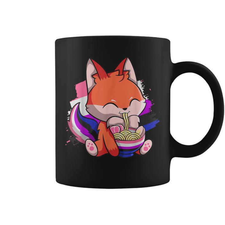 Genderfluid Pride Kawaii Fox Ramen Noodles Genderfluid Flag Coffee Mug