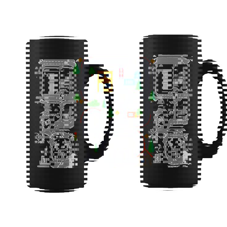Genial Circuito De Carreras De Coches Playmat En La Parte Trasera Lindo Niño Taza de café