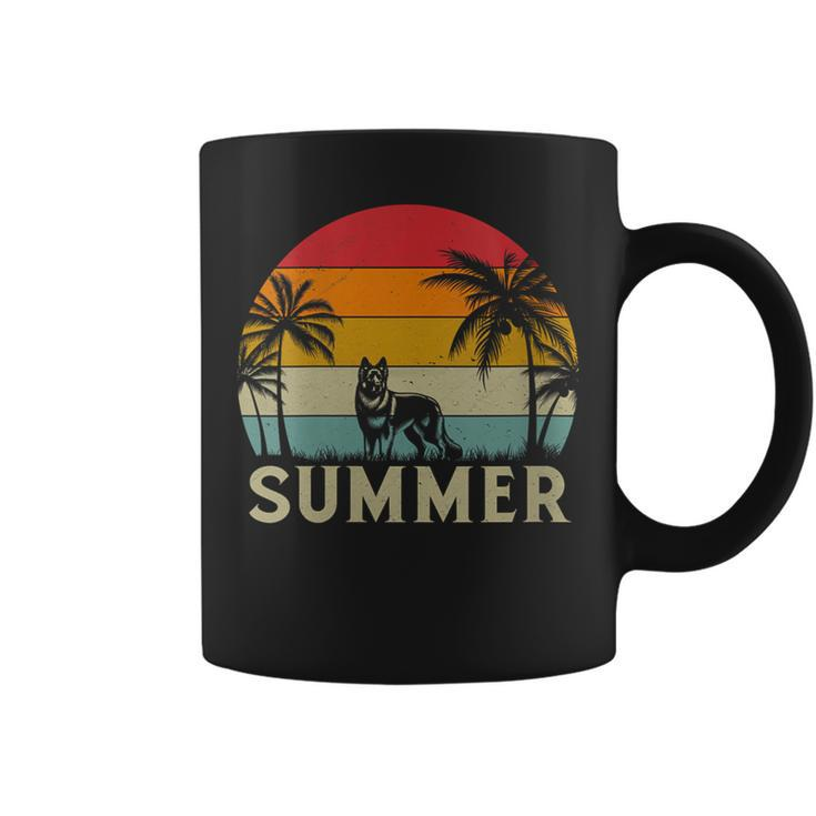 German Shepherd Dog Palm Tree Sunset Beach Vacation Summer Coffee Mug