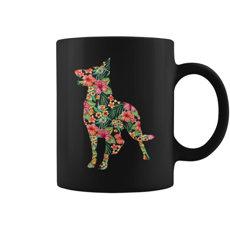 German Shepherd Flower Dog Silhouette Floral Coffee Mug