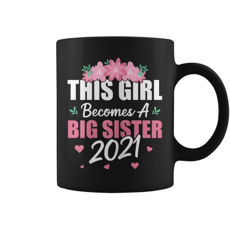 This Girl Becomes A Big Sister 2021 Cute Flowers Hearts Coffee Mug