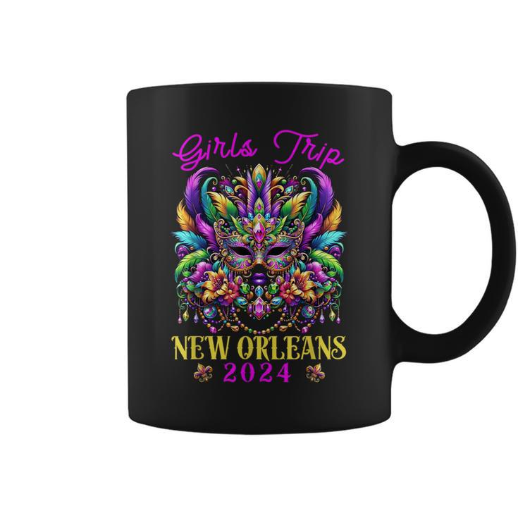 Girls Trip New Orleans 2024 Girl Mardi Gras Mask Beads Coffee Mug