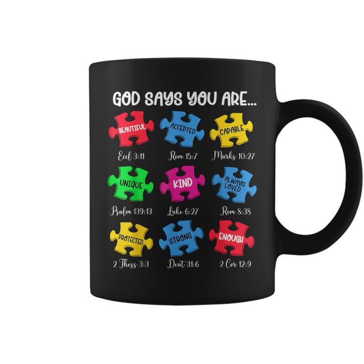 God Says You Are Bible Verses Christian Autism Awareness Coffee Mug