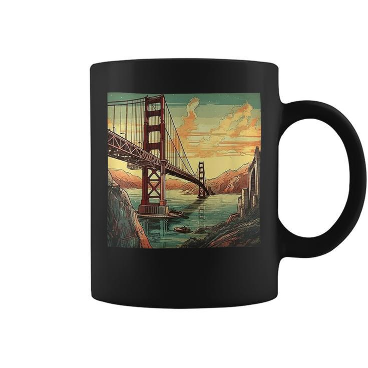 Golden Gate Bridge Sky Colorful Illustration Vintage Graphic Coffee Mug