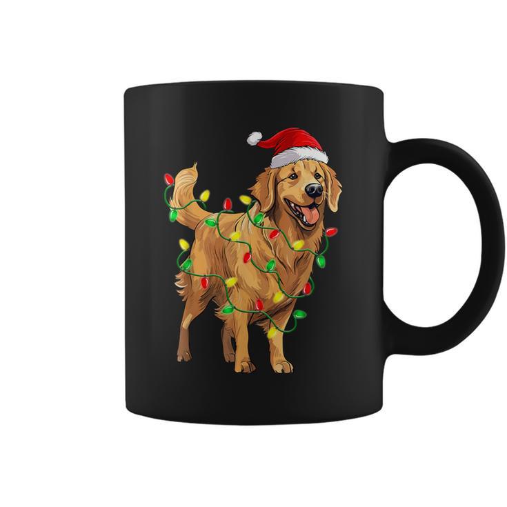 Golden Retriever Christmas Santa Hat Tree Lights Pajama Coffee Mug