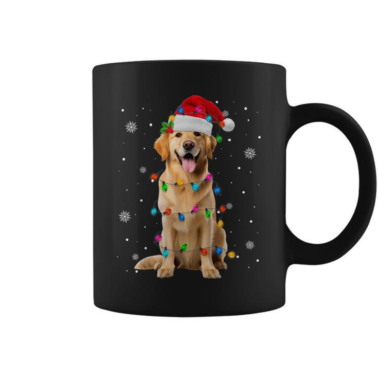Golden Retriever Christmas Santa Hat Xmas Lights Dog Lover Coffee Mug