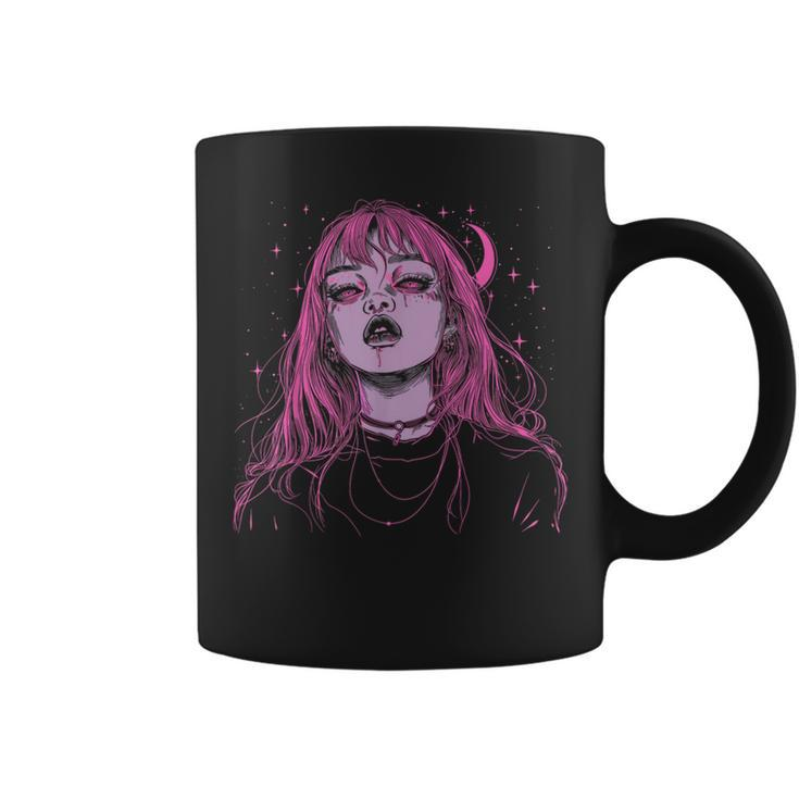 Goth Grunge Demon Anime Girl Waifu Horror Alt Pink Aesthetic Coffee Mug