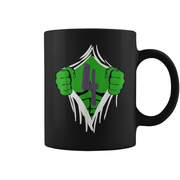 Green Man Chest Superhero Birthday For 4 Year Old Boys Coffee Mug