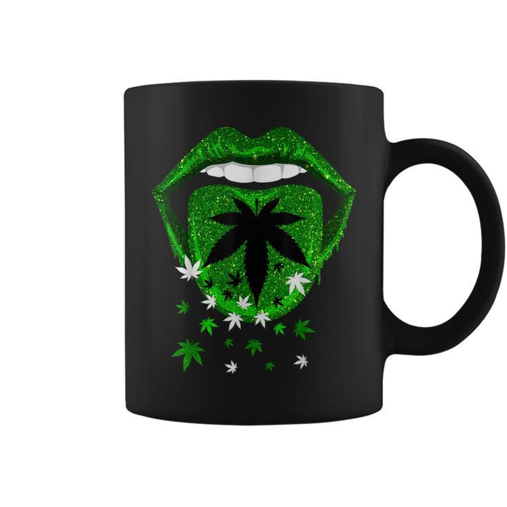 Green Sexy Lips Biting Cool Cannabis Marijuana Weed Pot Leaf Coffee Mug