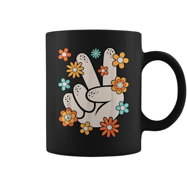 Groovy Peace Hand Sign Hippie Theme Party Outfit 60S 70S Coffee Mug
