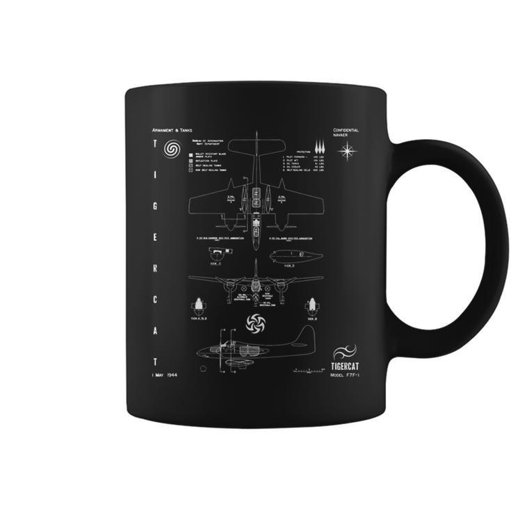 Grumman F7f-1 Tigercat Tanks Armor 3-View Technical Drawing Coffee Mug