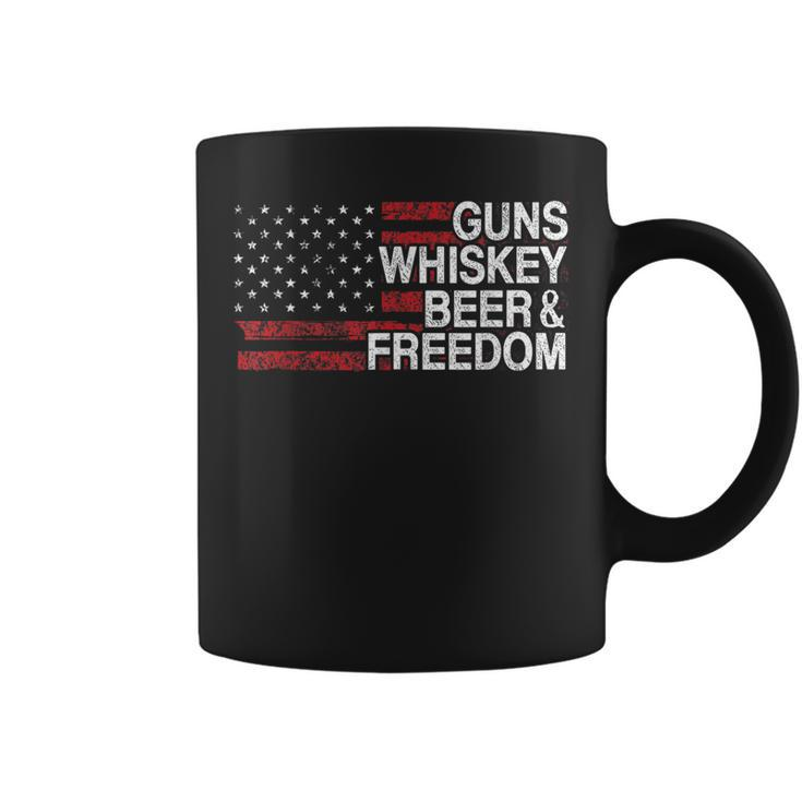 Guns Whiskey Beer And Freedom Veteran Us Flag 4Th Of July Coffee Mug