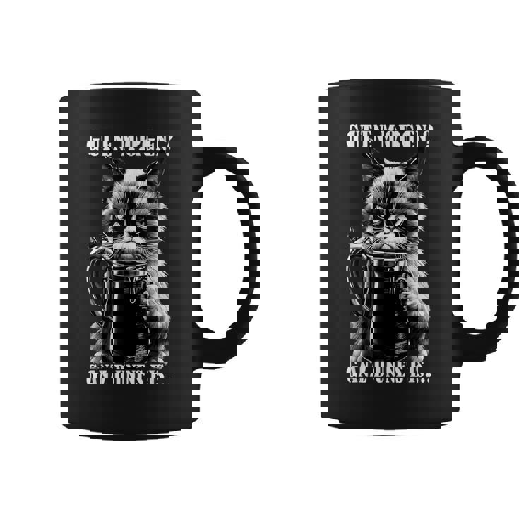 Guten Morgen Ganz Thin Eis German Language Cat Kaffee Black Tassen