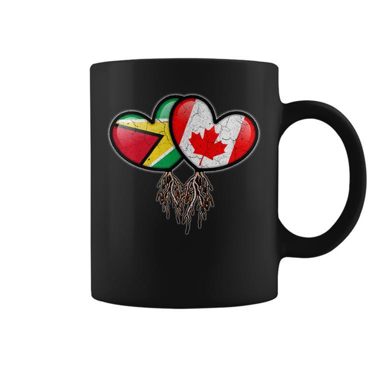 Guyanese Canadian Flags Inside Hearts With Roots Coffee Mug