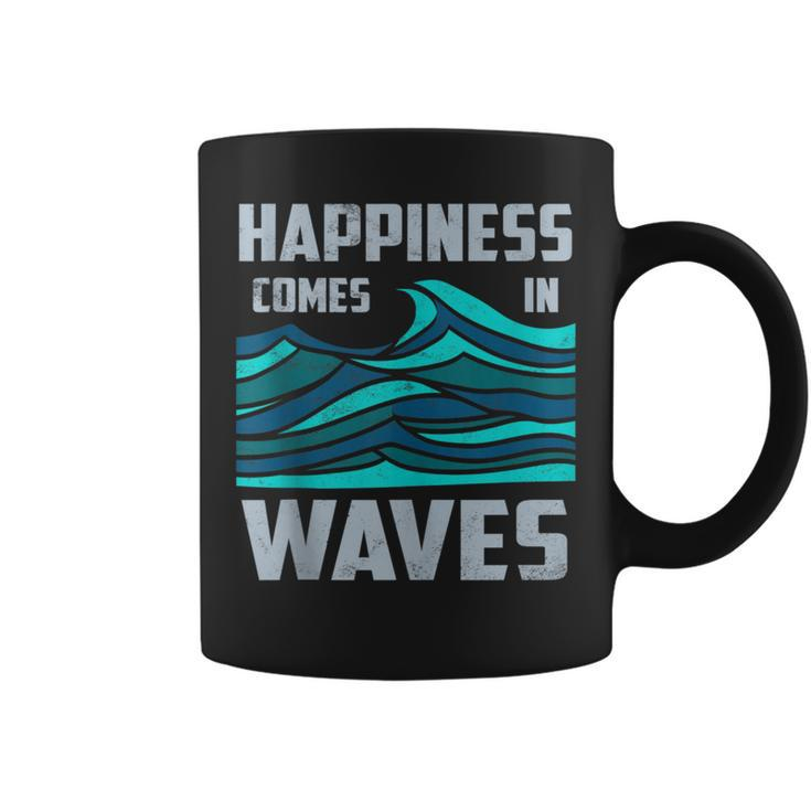 Happiness Comes In Waves Cool Vintage Surfer Surf Coffee Mug