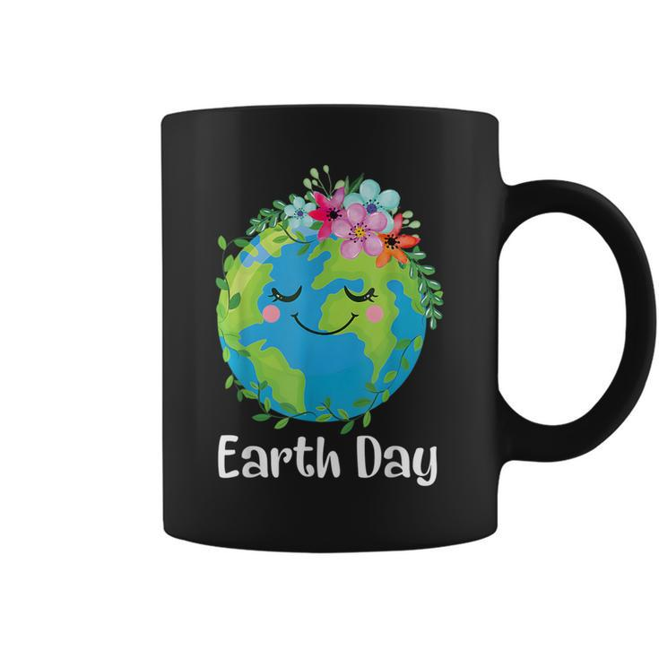 Happy Earth Day Cute Earth With Floral Earth Day 2024 Coffee Mug