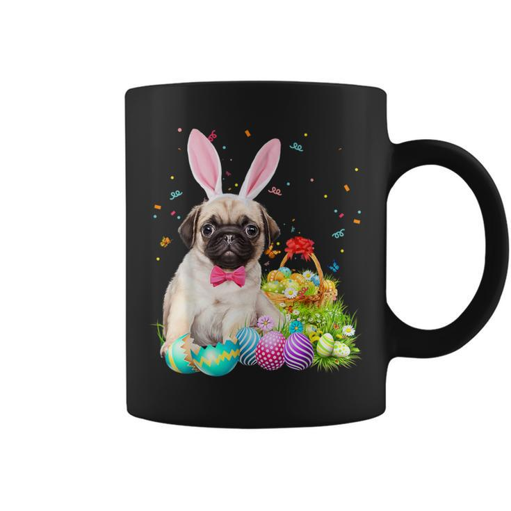 Happy Easter Cute Bunny Dog Pug Eggs Basket Coffee Mug