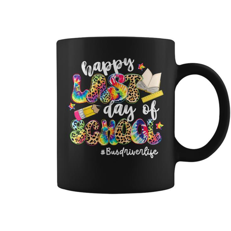 Happy Last Day Of School Bus Driver Life Leopard Tie Dye Coffee Mug