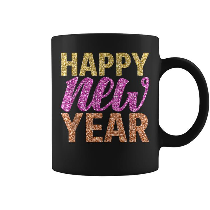 Happy New Year 2022 Sparkling Letters New Years Eve Coffee Mug