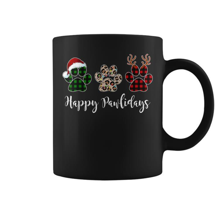 Happy Pawlidays Dog Paws Buffalo Plaid Leopard Christmas Coffee Mug