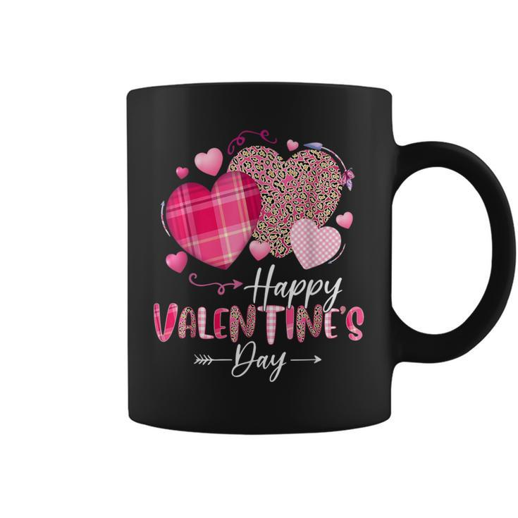 Happy Valentines Day Leopard And Plaid Hearts Girls Women Coffee Mug