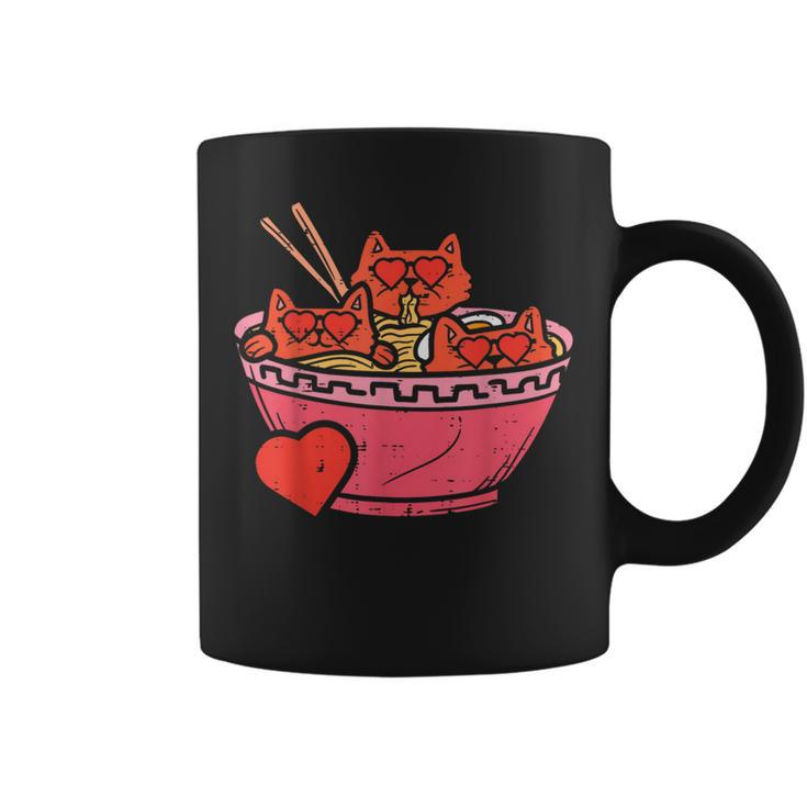 Heart Cats Ramen Noodles Anime Cute Valentines Day Kitten Coffee Mug