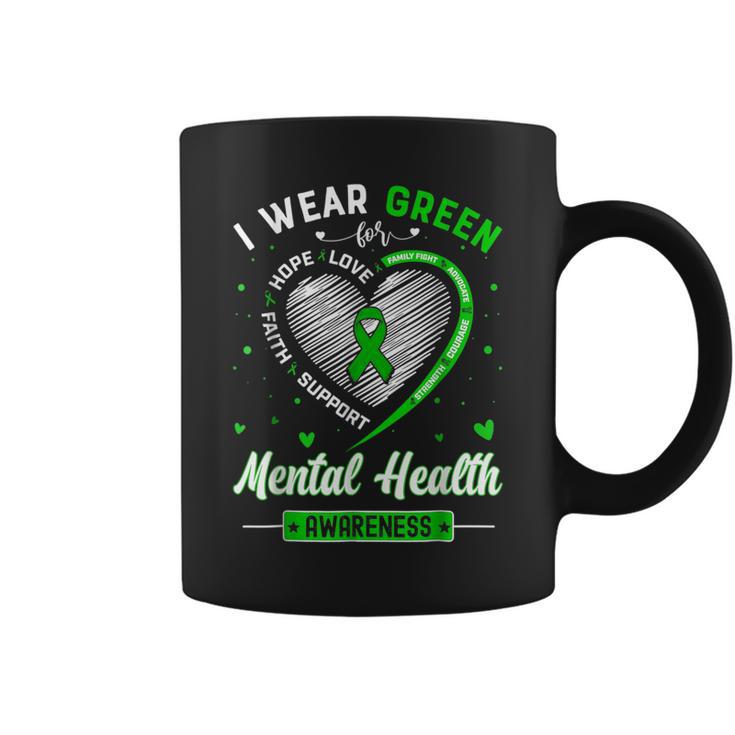 Heart I Wear Green For Mental Health Awareness Month Coffee Mug | Mazezy