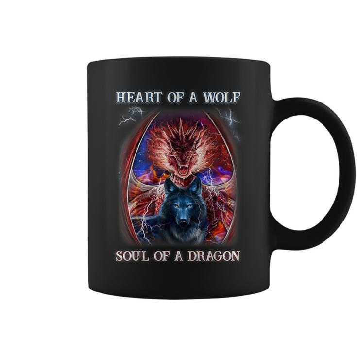 Heart Of Wolf Soul Of A Dragon Cool Dragon Wolf Warrior Coffee Mug
