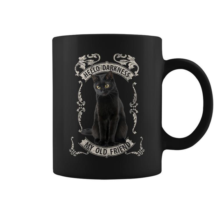Hello Darkness My Old Friend Black Cat Lovers Music Fan T Coffee Mug