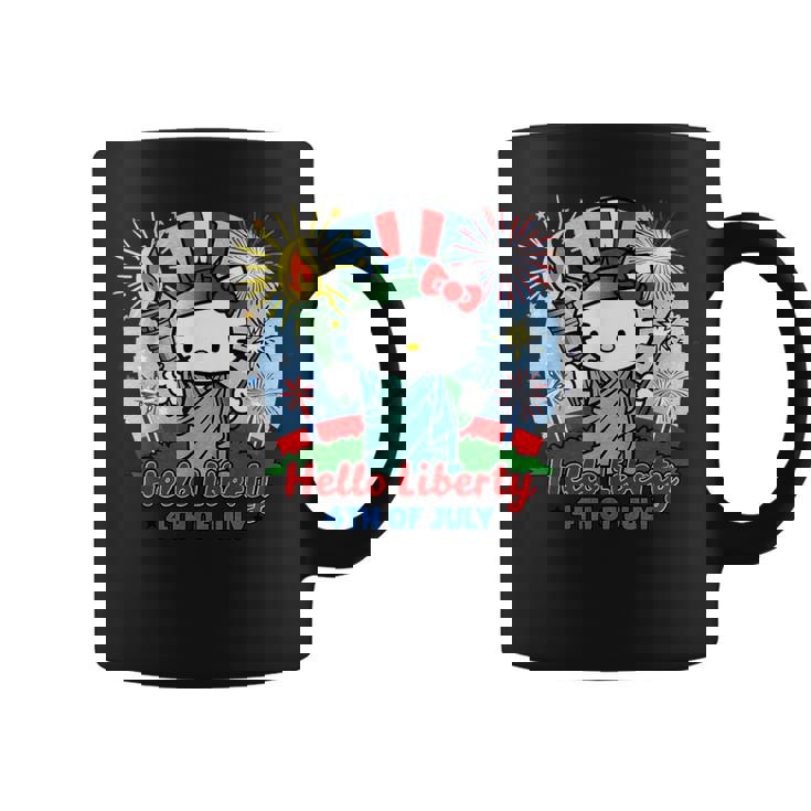 Hello Liberty With Kitty 4Th Of July Usa Flag And Firework Coffee Mug