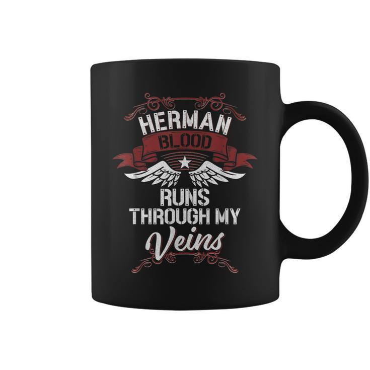 Herman Blood Runs Through My Veins Last Name Family Coffee Mug