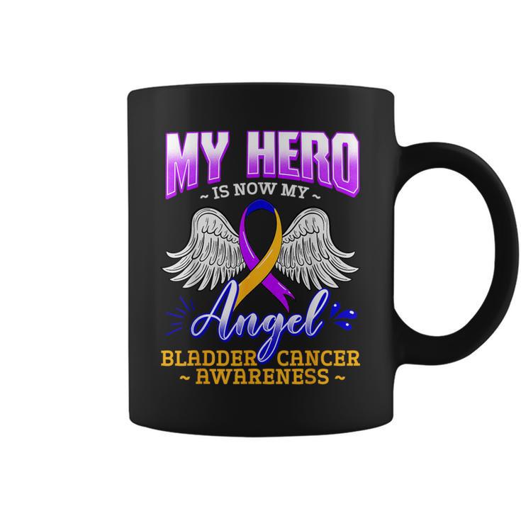 My Hero Is Now My Angel Bladder Cancer Purple Blue Yellow Coffee Mug