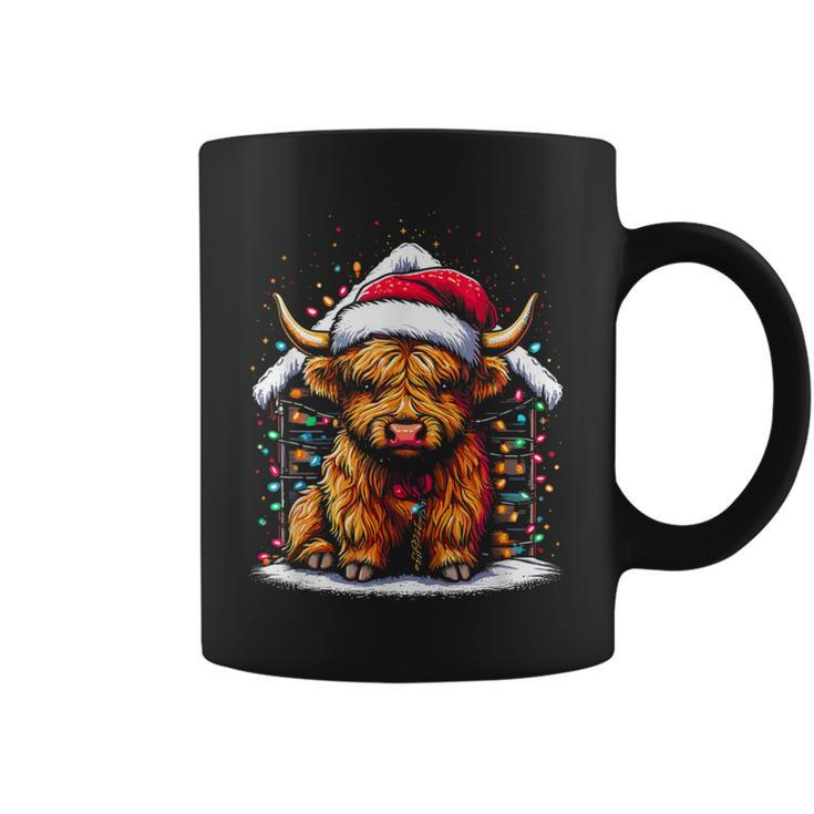 Highland Cow Santa Claus Hat Cute Xmas Cow Christmas Lover Coffee Mug