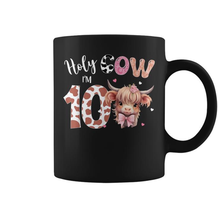 Holy Cow I'm 10 Highland Cow Print 10Th Birthday Girl Coffee Mug