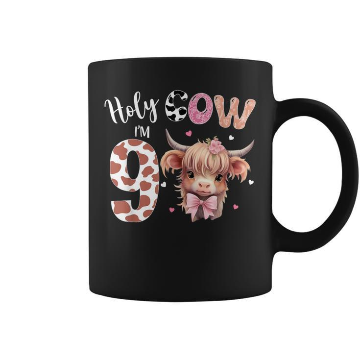Holy Cow I'm 9 Highland Cow Print 9Th Birthday Girl Coffee Mug