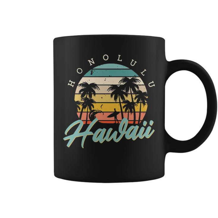 Honolulu Hawaii Surfing Oahu Island Aloha Sunset Palm Trees Coffee Mug
