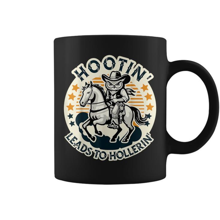 Hootin' Leads To Hollerin' Country Western Owl Rider Coffee Mug