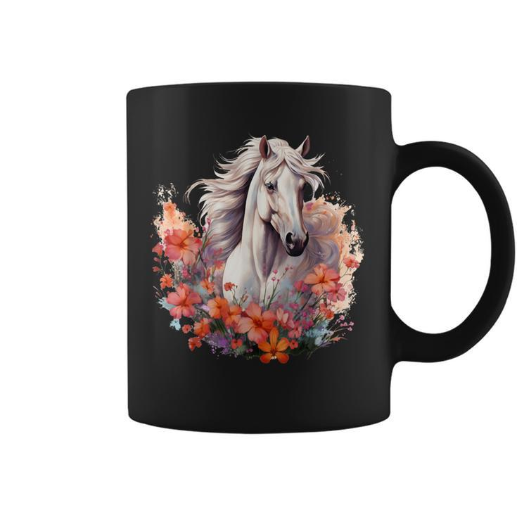 Horse Flowers Horses Lover Graphic For Boys Girls Coffee Mug