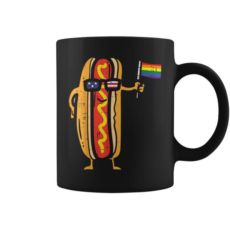 Hotdog Us Flag Sunglasses Rainbow Flag Gay Pride Lgbtq Food Coffee Mug
