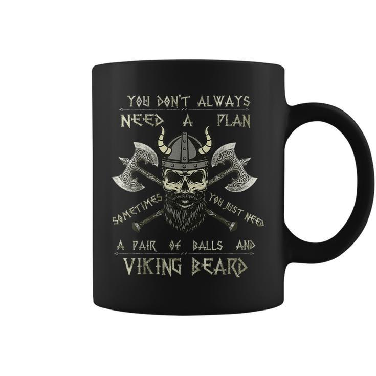 Humor Brave Beard Viking Scull Vikings Axe Mens Coffee Mug