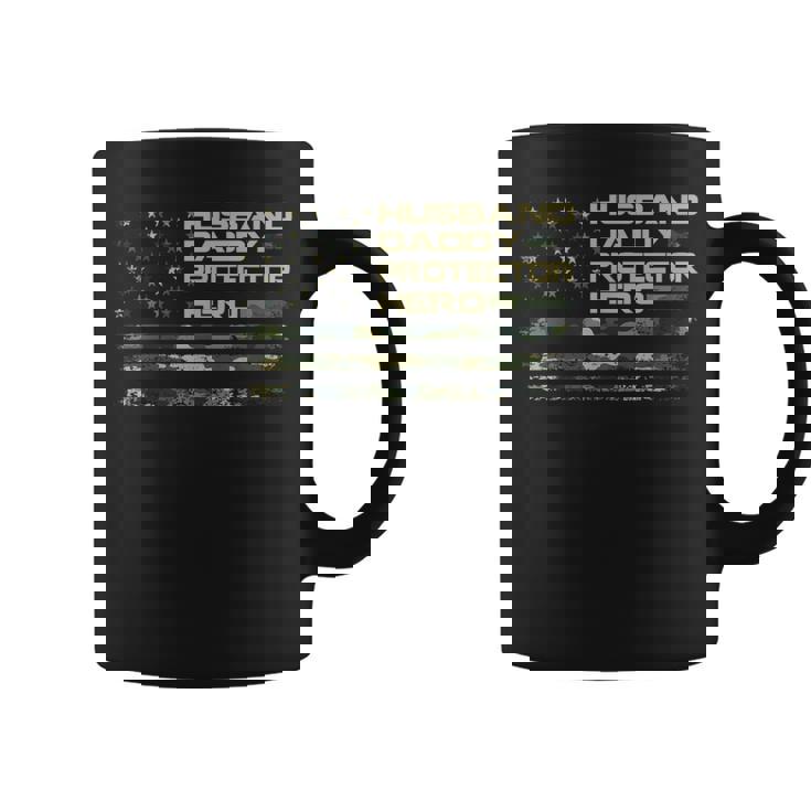 Husband Daddy Protector Hero Fathers Day American Flag Mens Coffee Mug