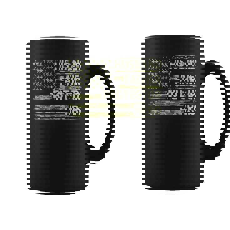 Husband Father Protector Hero Fathers Day Camo American Flag Coffee Mug