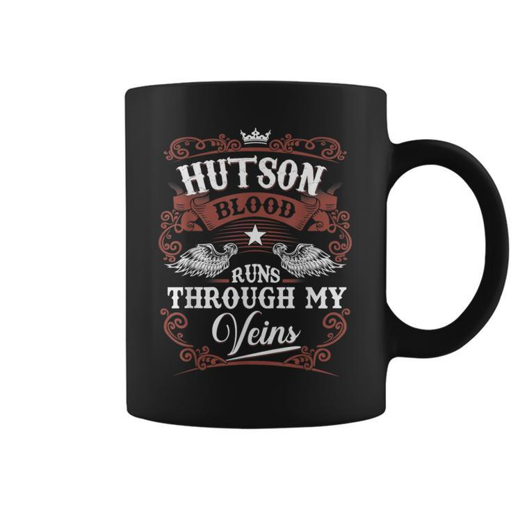 Hutson Blood Runs Through My Veins Vintage Family Name Coffee Mug