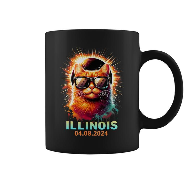Illinois Total Solar Eclipse 2024 Cat Wearing Glasses Coffee Mug
