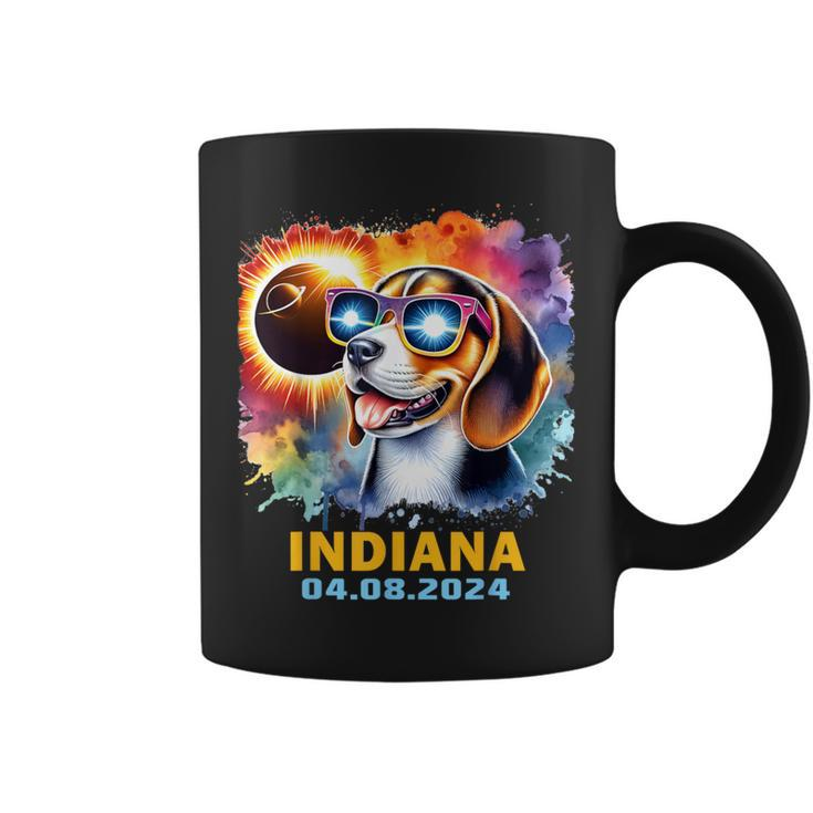 Indiana Total Solar Eclipse 2024 Beagle Dog Colorful Coffee Mug