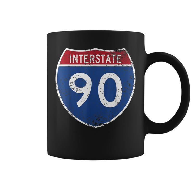 Interstate 90 Distressed Grunge Vintage Look Coffee Mug