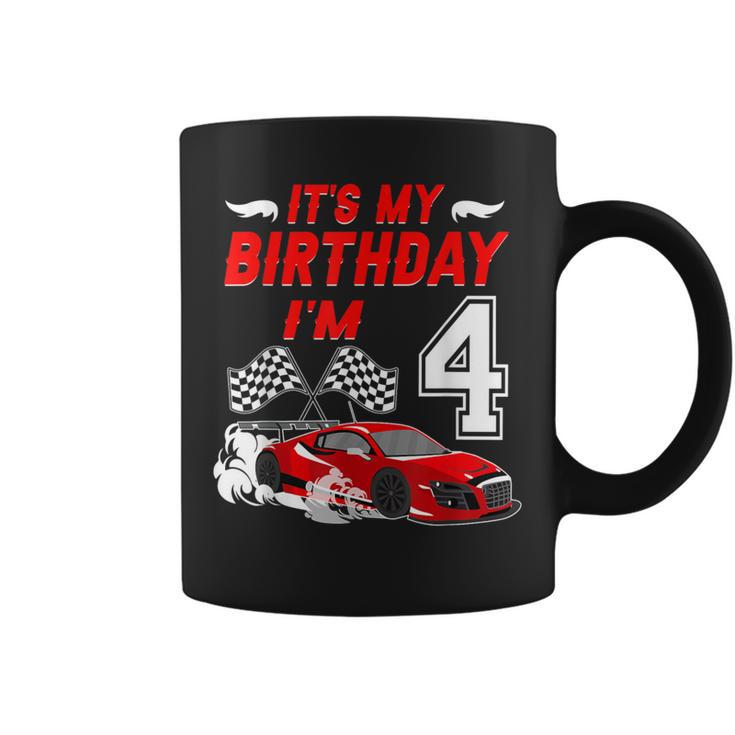 It's My 4Th Birthday Boy Race Car Racing 4 Years Old Coffee Mug