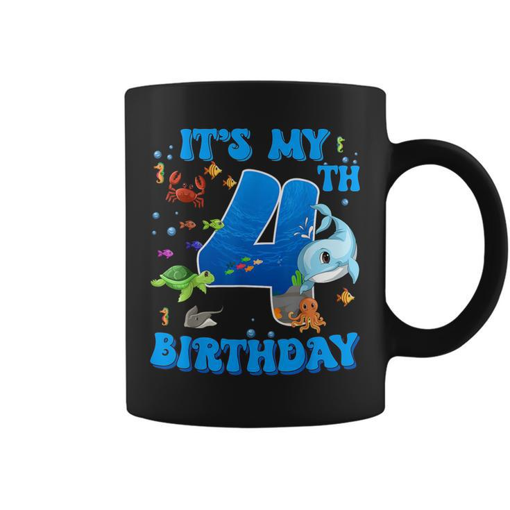 It's My 4Th Birthday Party Ocean 4 Years Old Sea Fish B-Day Coffee Mug