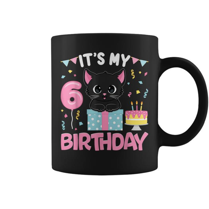 Its My 6Th Birthday Girl Cat Birthday 6 Year Old Bday Party Coffee Mug
